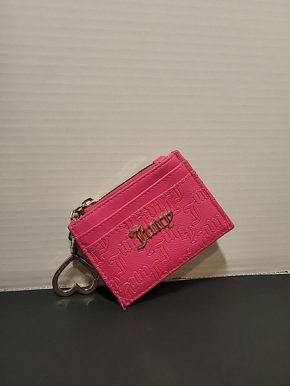 Juicy Couture Pink Zippered Up Card Case with Heart Keychain